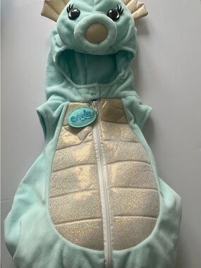 24 mth Seahorse  Halloween Costume - Mint Green Hooded Jumpsuit with gold